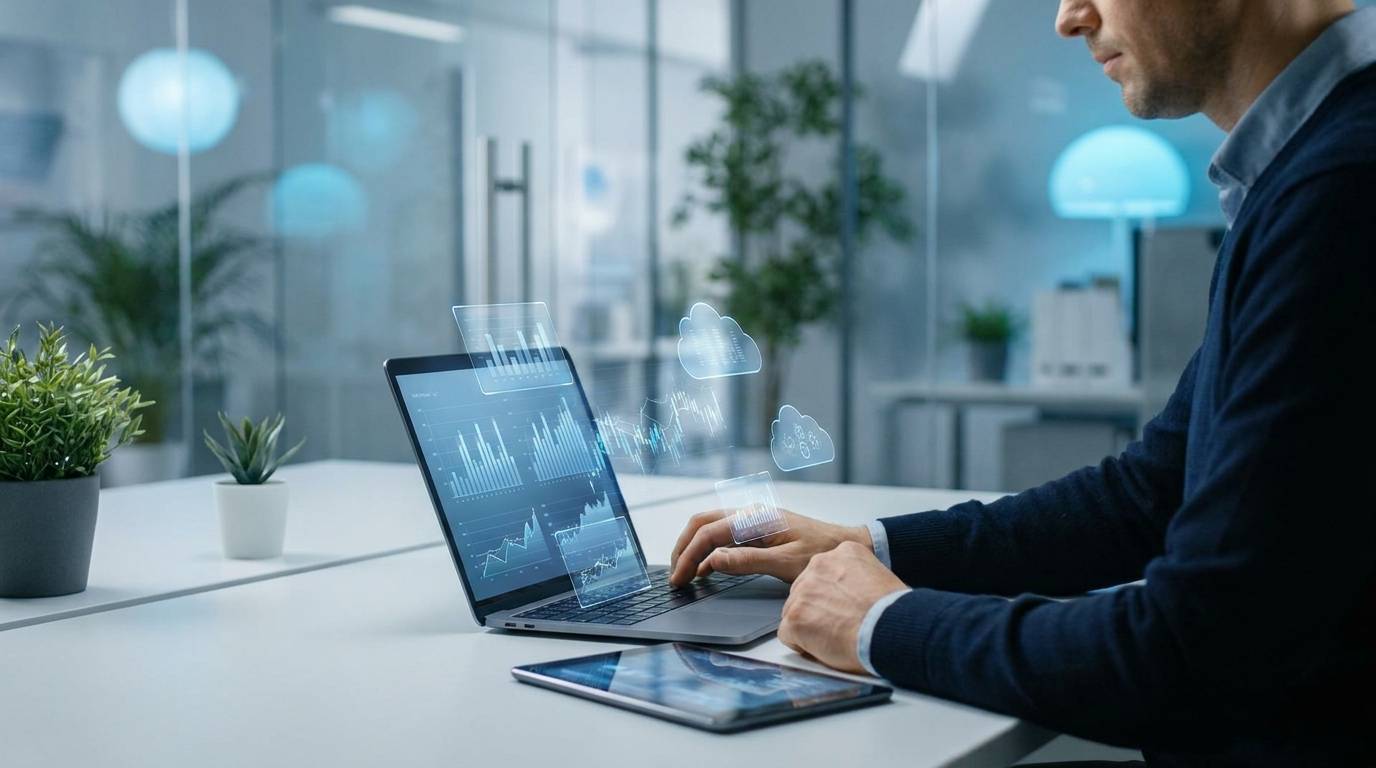 Digitaler Buchhaltungs-Arbeitsplatz mit Dashboards