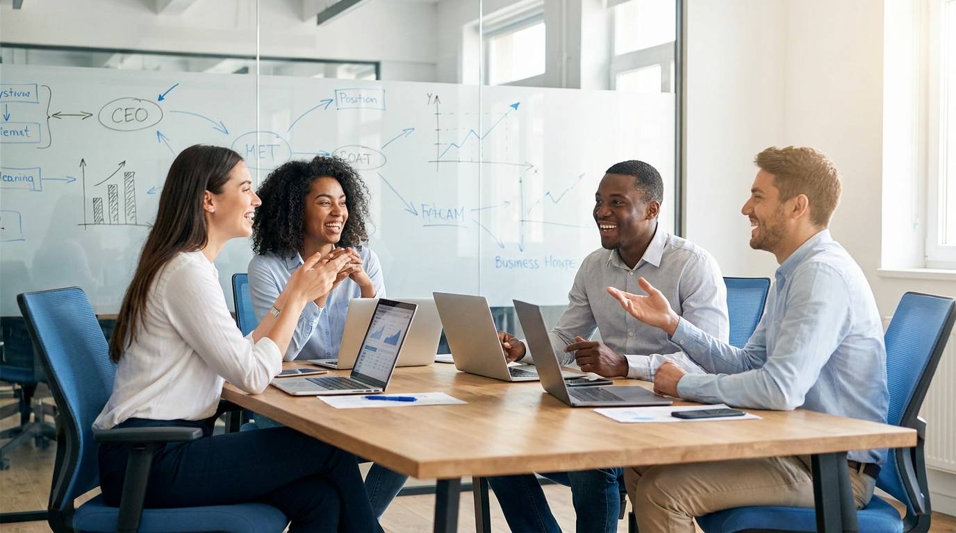 Gründerteam bei der Zusammenarbeit im modernen Co-Working-Space